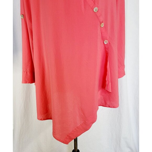 Soft Surroundings Coral Asymmetrical Button-Front Tunic Top Long Sleeve Size L - Picture 4 of 8